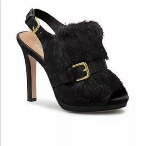 NWT Coach Bea Rabbit Fur Black Suede pumps 6.5